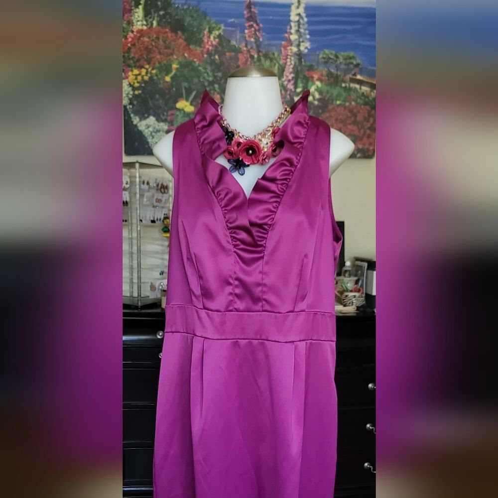 Dress Barn Fuschia Ruffled V-Neck Dress